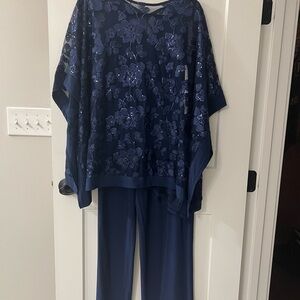 Oleg Cassini Navy sequin poncho and pants Tailored Elegance